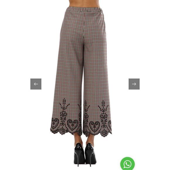Sfizio Houndstooth Embroidered Eyelet Hem Wide Leg Pants Work Trousers 4 - Picture 2 of 16